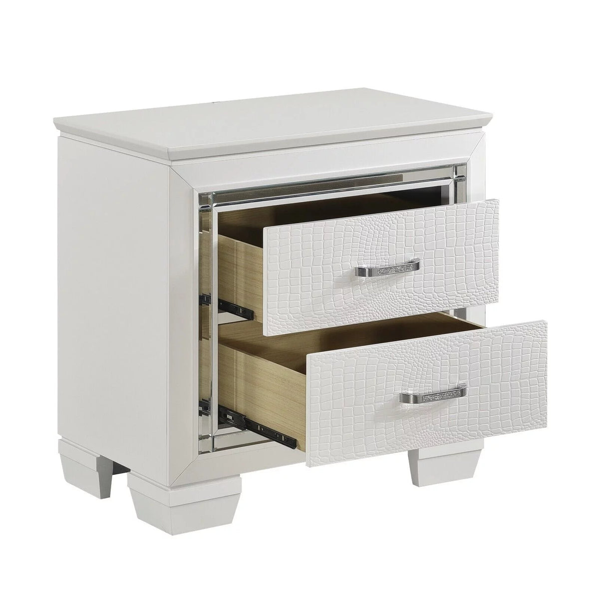 White 4pc Eastern King Bedroom Set with LED Headboard Nightstand Dresser Mirror P144338