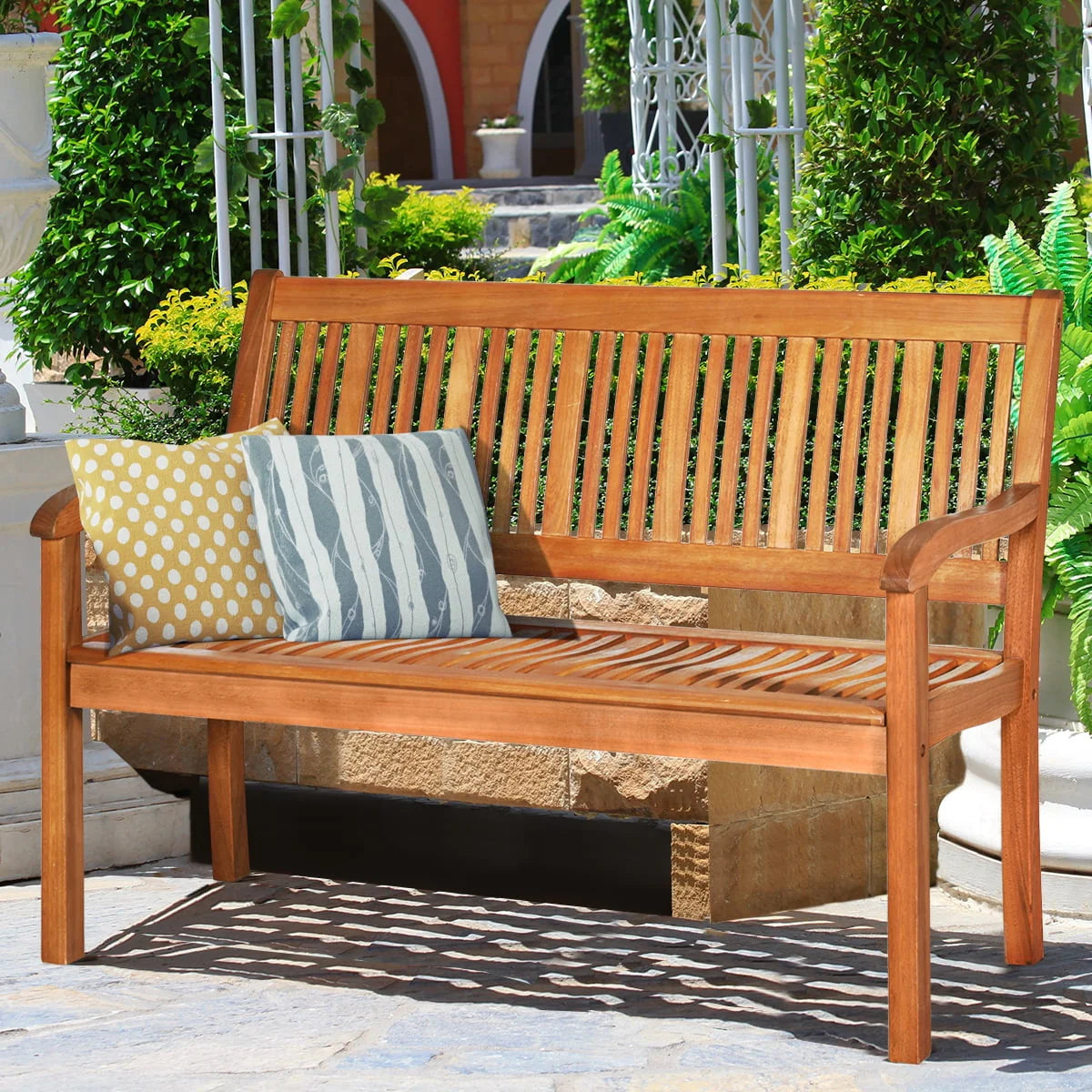 50'' Two Person Outdoor Bench Loveseat Solid Wood H205