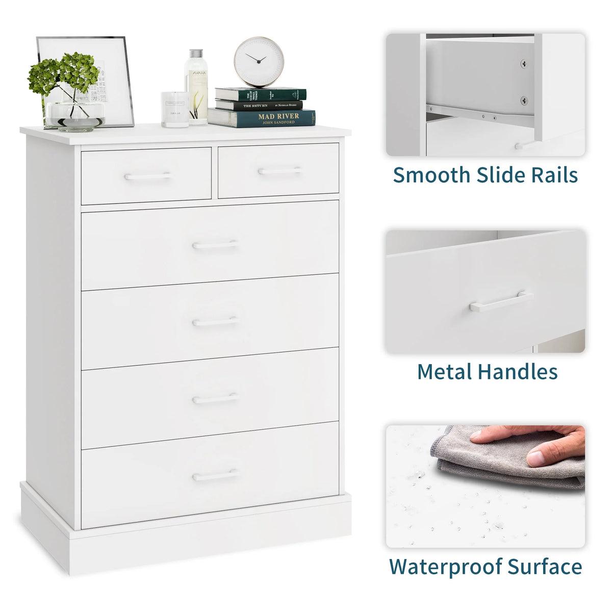 White 6 Drawer Wood Dresser G879639