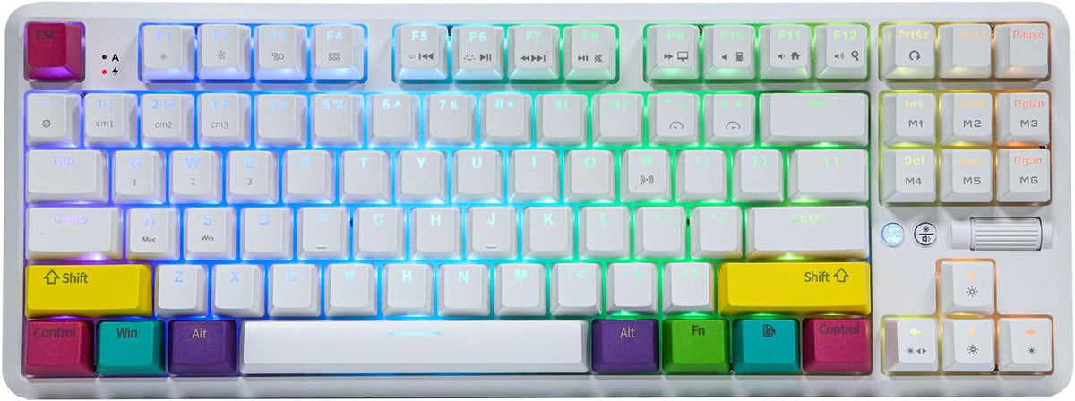 87 Keys Bluetooth Wired/Wireless Mechanical Keyboard with RGB Backlit, Brown Switch, White Z55268