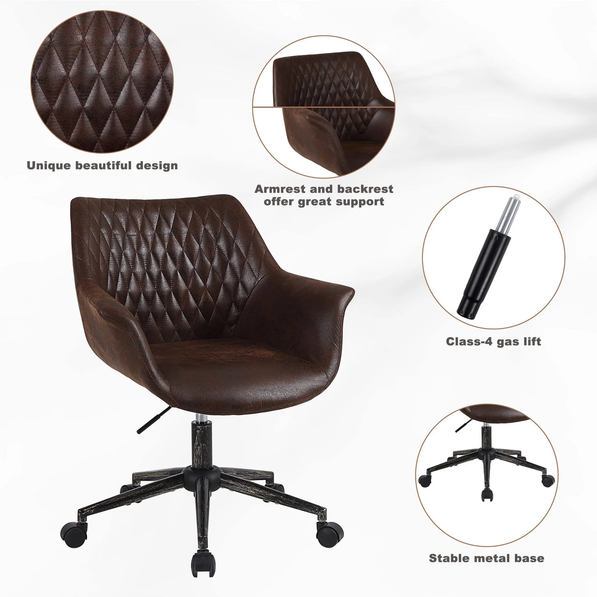 Faux Leather Height Adjustable Desk Chair with Armrest and Wheels L85401