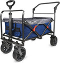 Collapsible Folding Wagon with Adjustable Push Pull Handles, Big Rubber Wheels, Green/Gray J29040