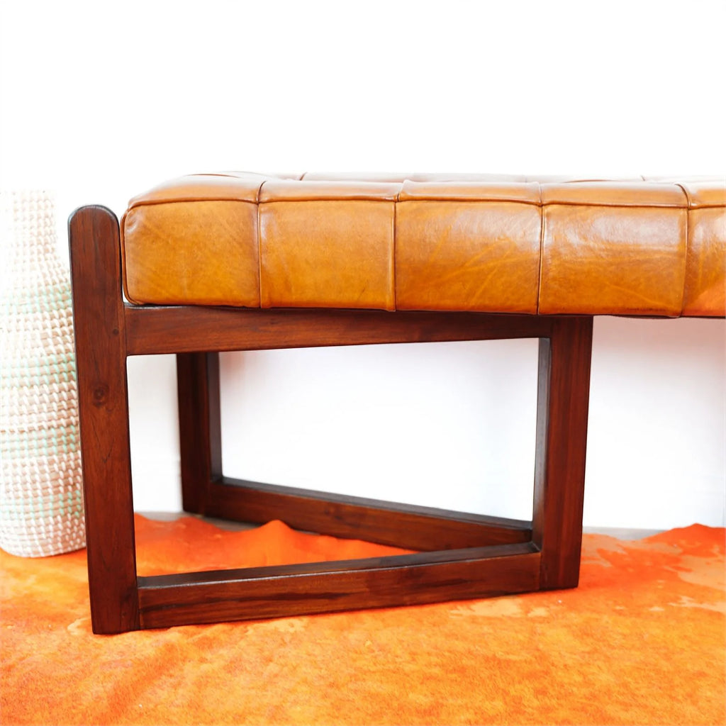 Tan Upholstered Leather Bench W4931