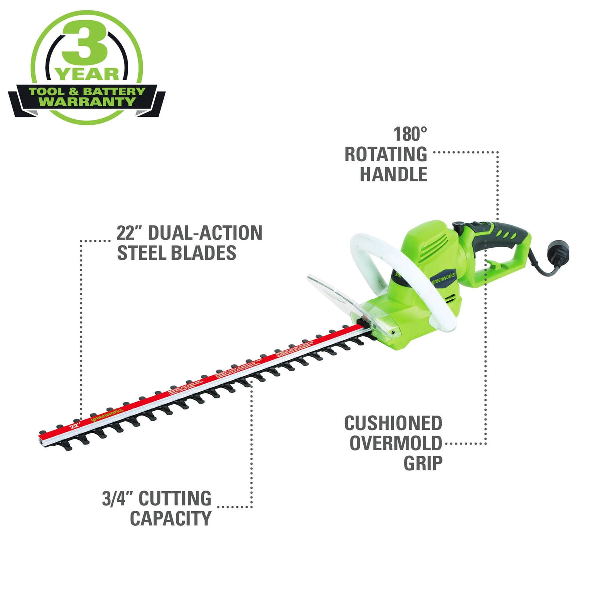 4 Amp 22-inch Corded Electric Hedge Trimmer R88694