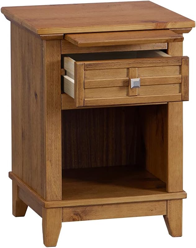 Teak Finish Wood Nightstand with Drawer and Pull-Out Tray S1828