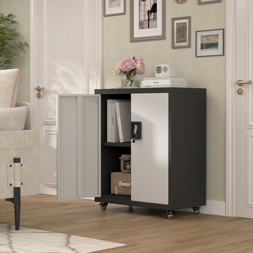 Lockable Black Metal Wall Cabinet with 2 Doors G14312