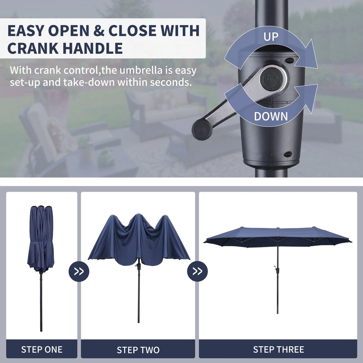 13 FT Patio Umbrella with Easy Crank, Dark Blue N485