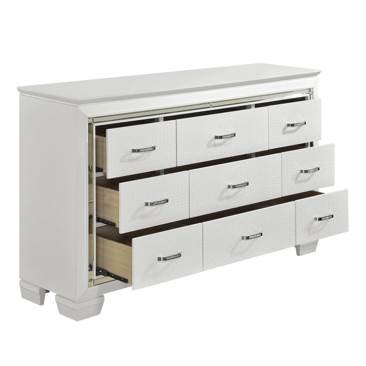 White 4pc Eastern King Bedroom Set with LED Headboard Nightstand Dresser Mirror P144338
