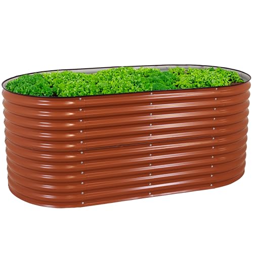 Brown 79-Inch Oval Stackable Steel Raised Garden Bed with Rubber Edge Trim L479
