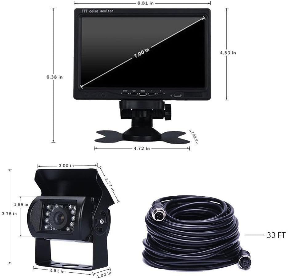 Backup Camera 7 Monitor IP 68 Waterproof B917001