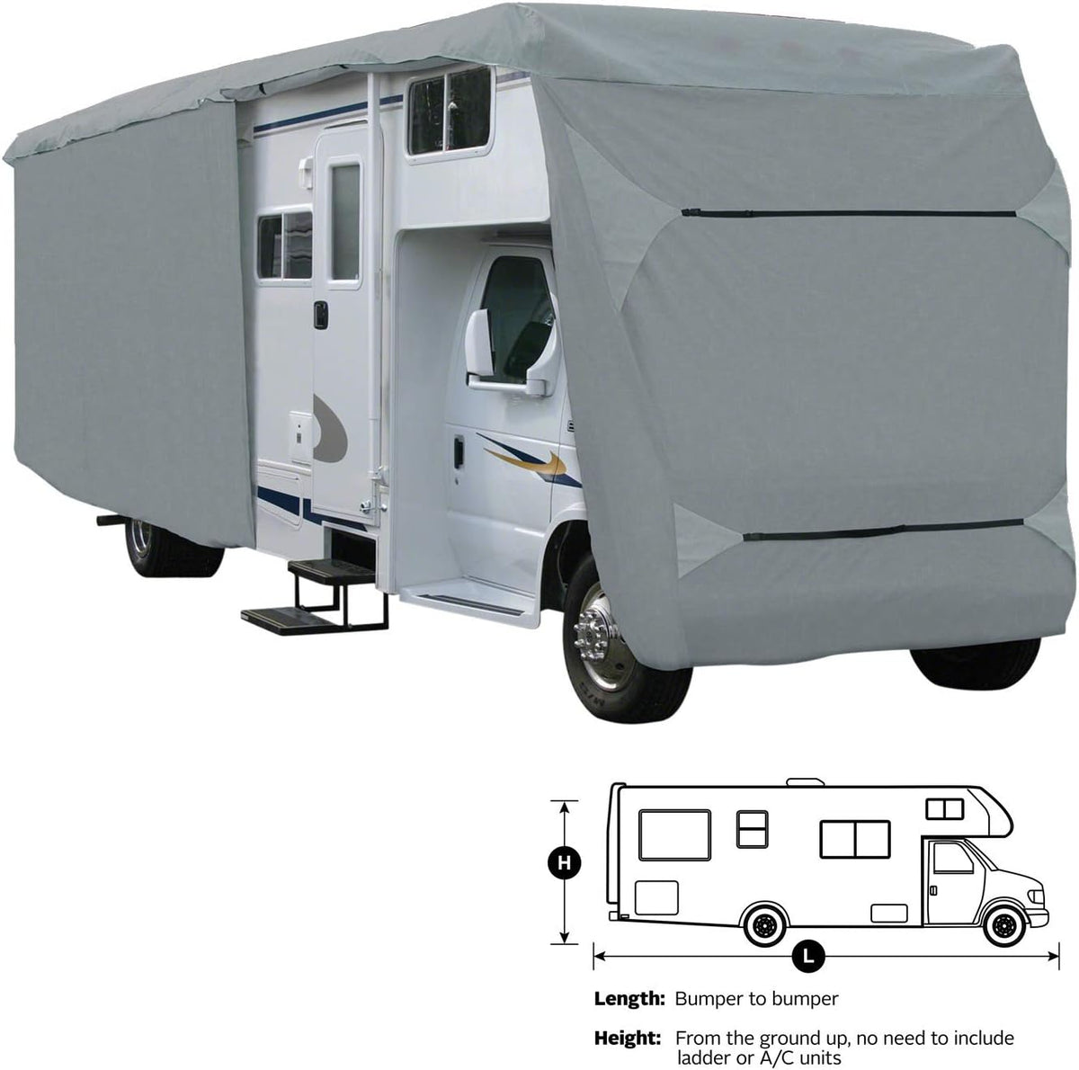 Class C RV Motorhome Camper Cover Fits 24' 25' 26'L Zipper Access A31741