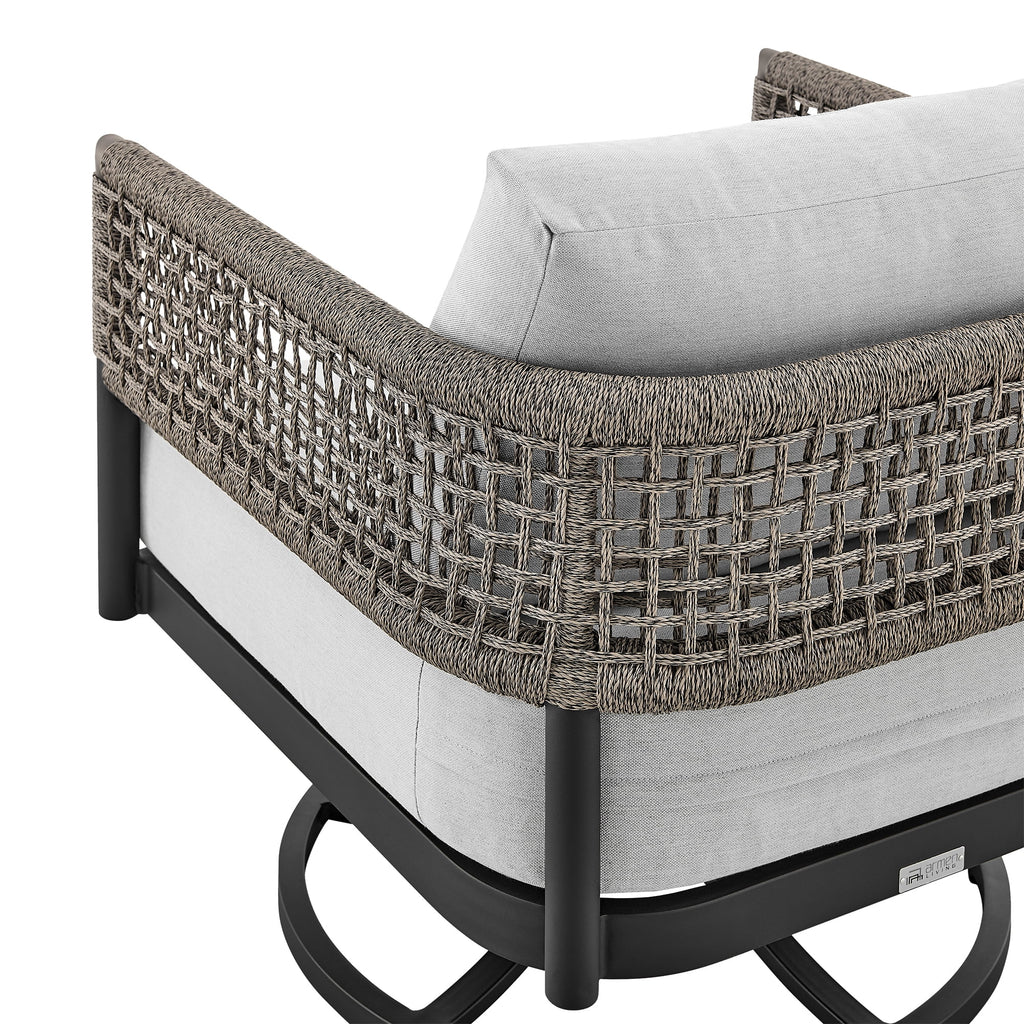 Black Aluminum Grey Rope Swivel Rocking Chair with Cushions S339003