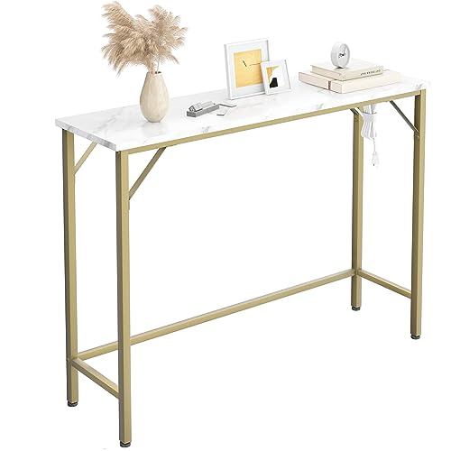 Gold Narrow Console Table with Outlets G7123