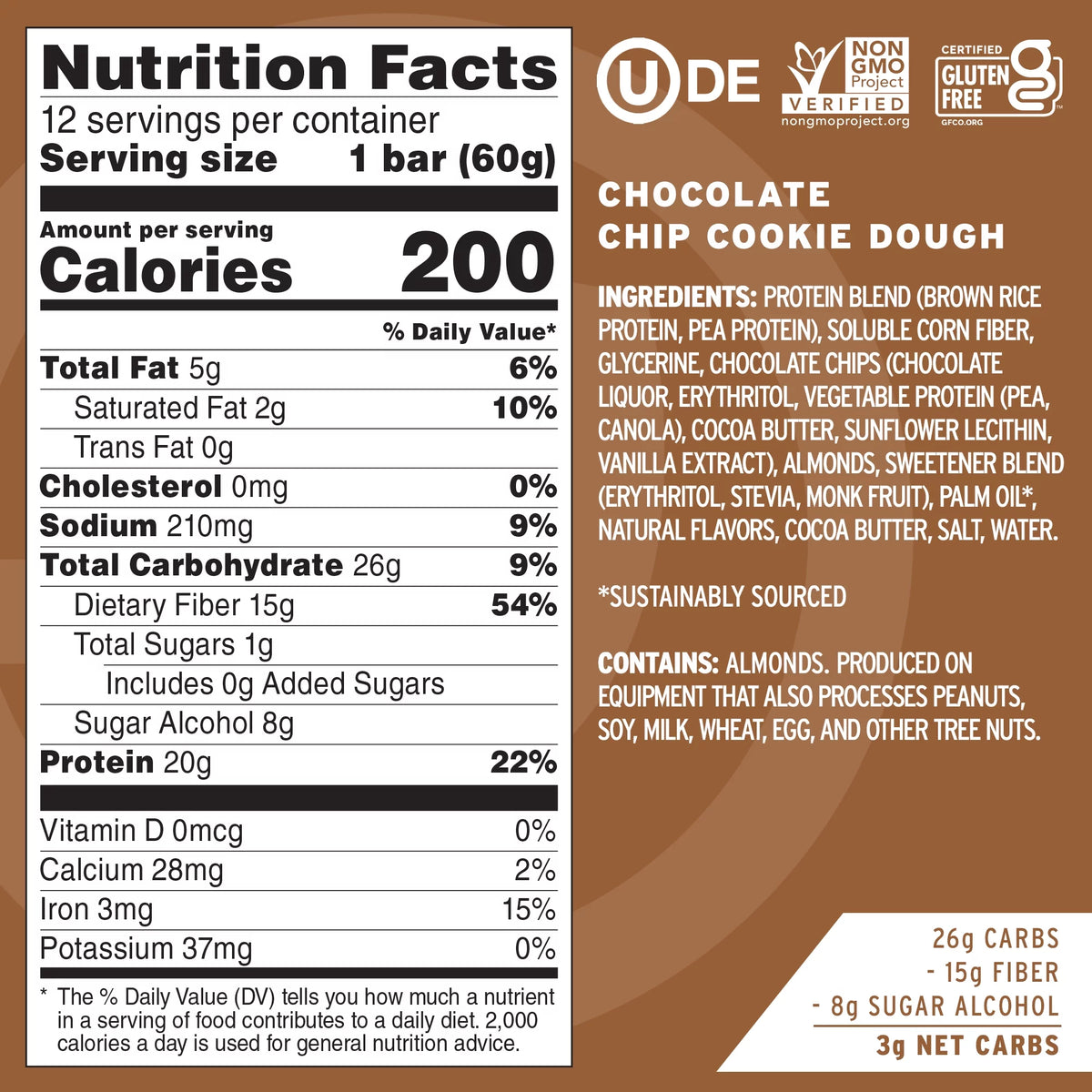 Chocolate Chip Cookie Dough Vegan Protein Bars, Box of 12 E569