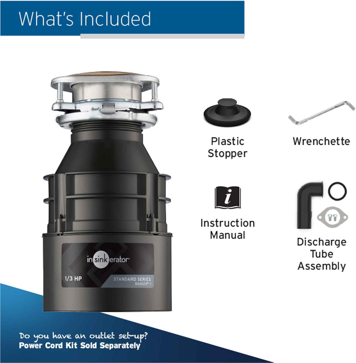 1/2 Horse Power Continuous Feed Garbage Disposal E2181