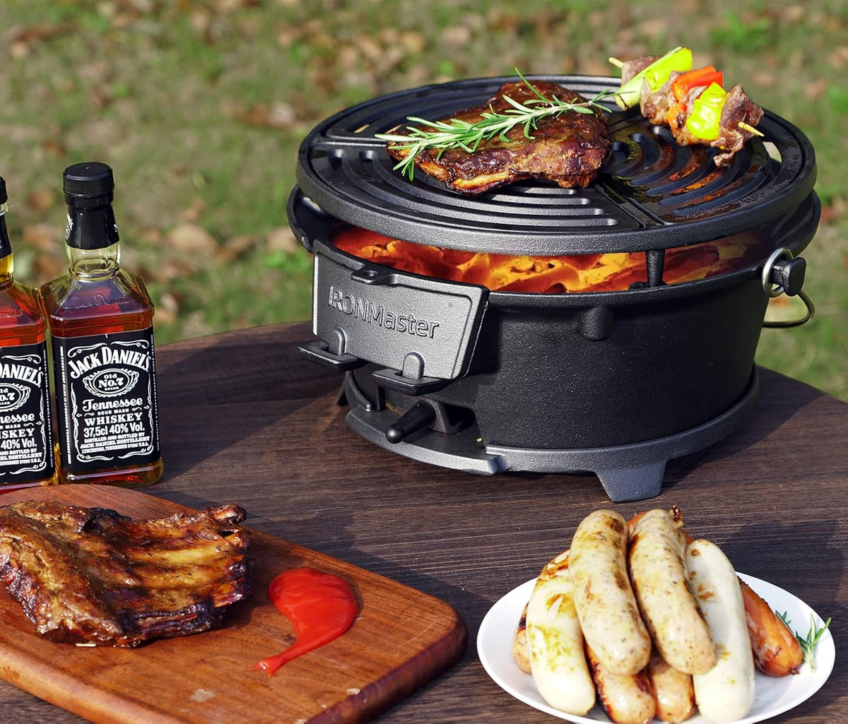 Pre-Seasoned Cast Iron Portable Charcoal Grill Q285