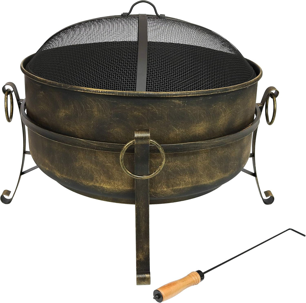 24-Inch Wood-Burning Fire Pit with Spark Screen, Poker, and Grate R544