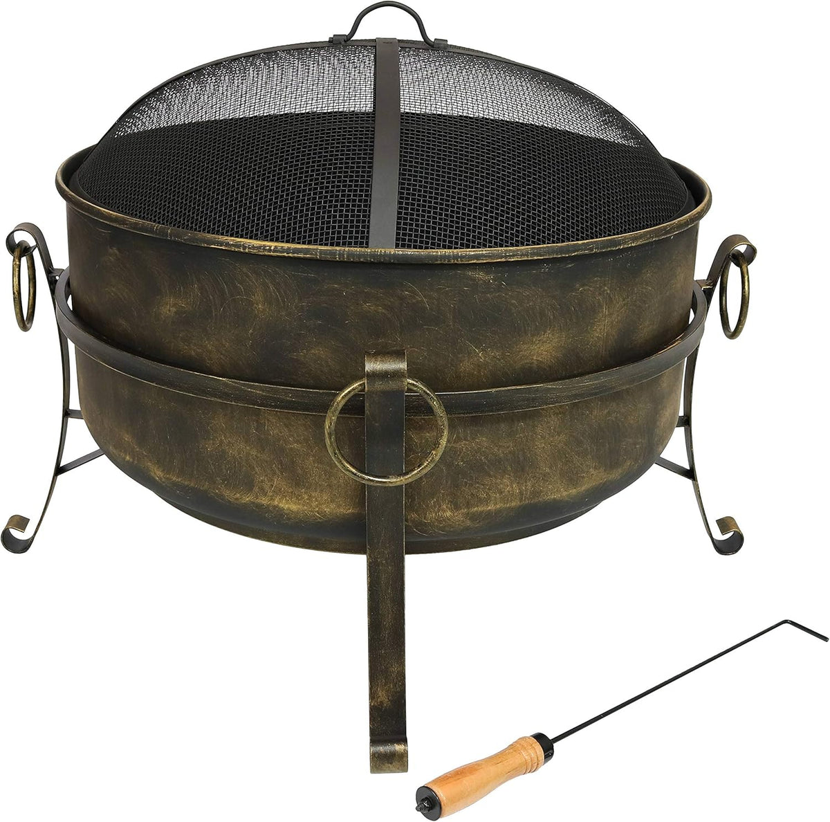 24-Inch Wood-Burning Fire Pit with Spark Screen, Poker, and Grate R544