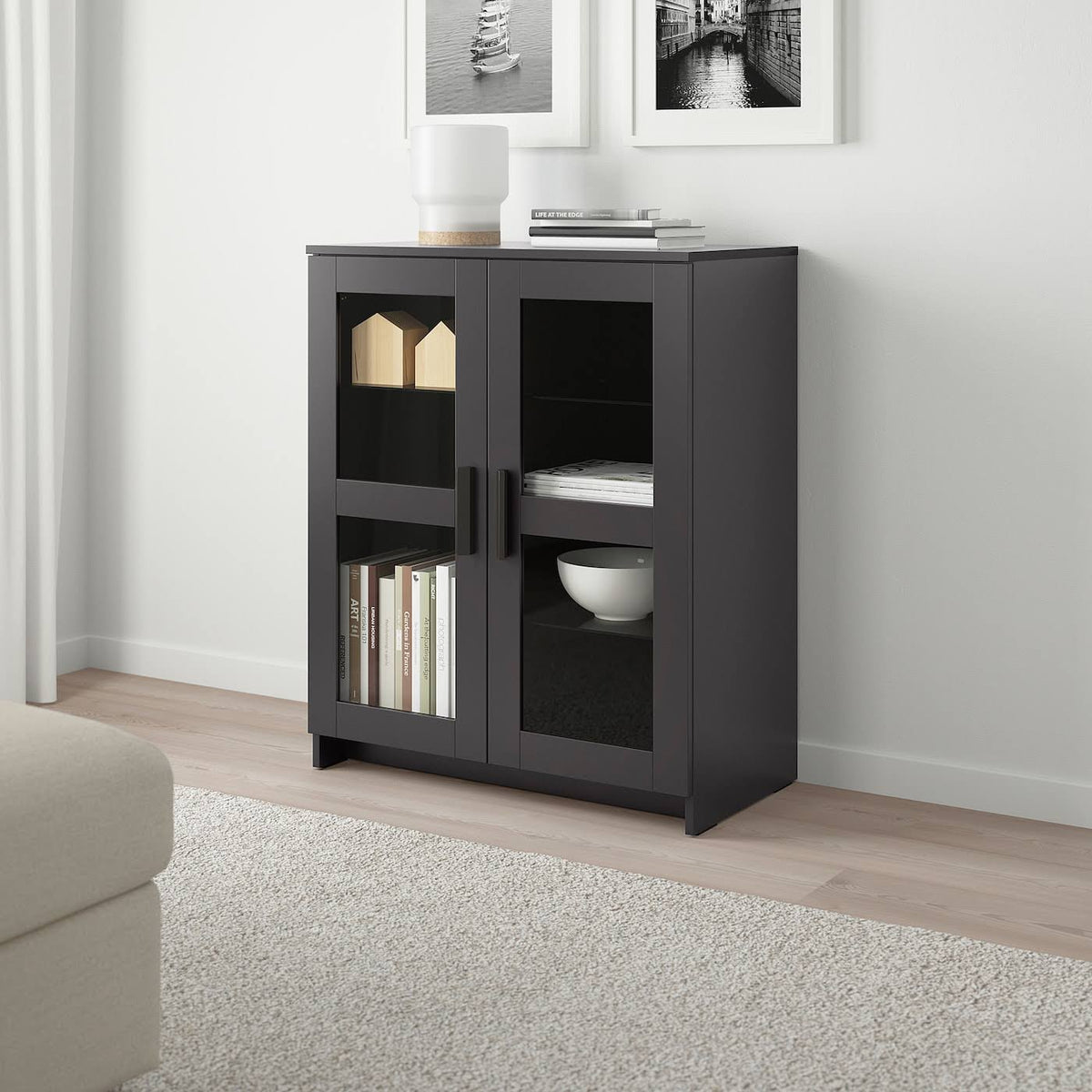 Black Glass Cabinet with Doors O76212