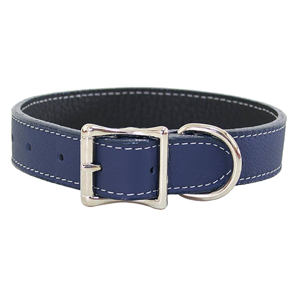 Navy Blue Italian Leather Dog Collar V96485