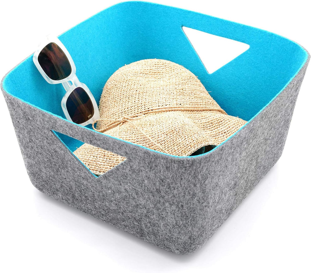 Turquoise Large Felt Storage Basket with Handles D398790