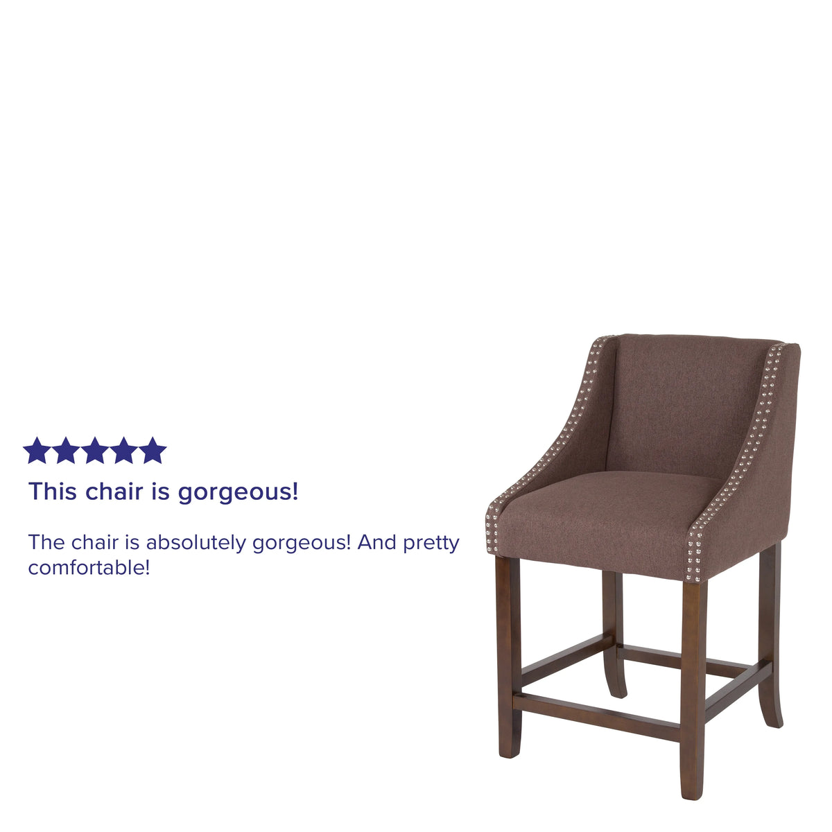 Walnut Counter Height Stool with Nailhead Trim in Brown Fabric - Set of 2 E72995