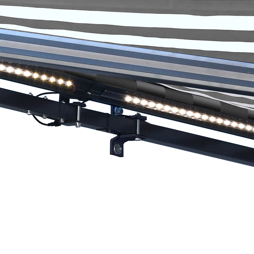 Gray White Striped Motorized Retractable Patio Awning C597
