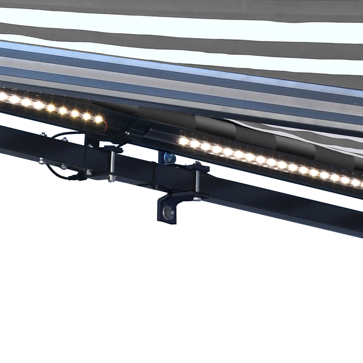 Gray White Striped Motorized Retractable Patio Awning C597