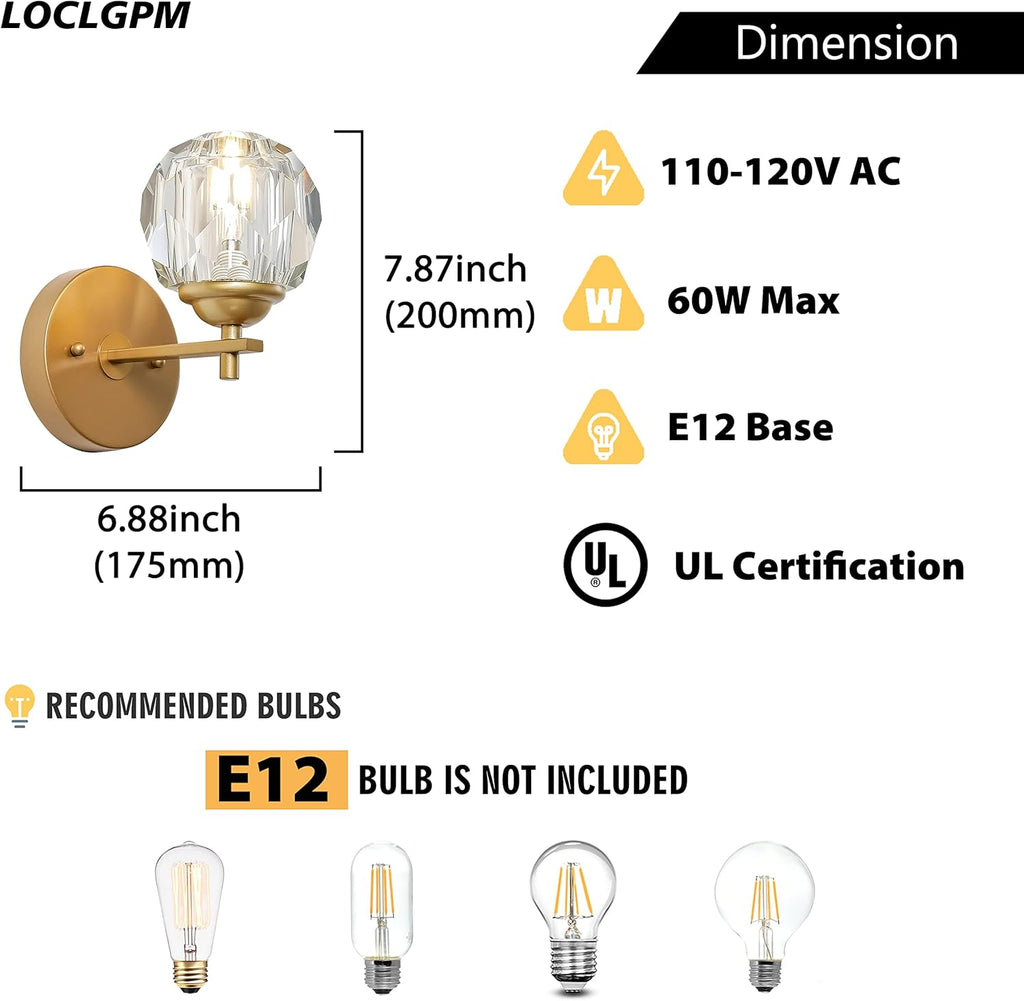 Clear Crystal Gold Wall Sconces Set of Two I5609