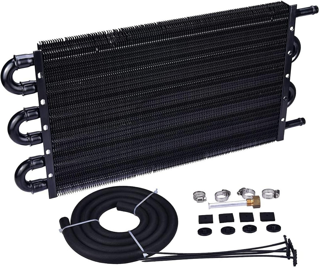 6 Pass Tube and Fin Transmission Cooler Universal 5/16" Oil Cooler Kit Aluminium Black Pack of 2 H1921
