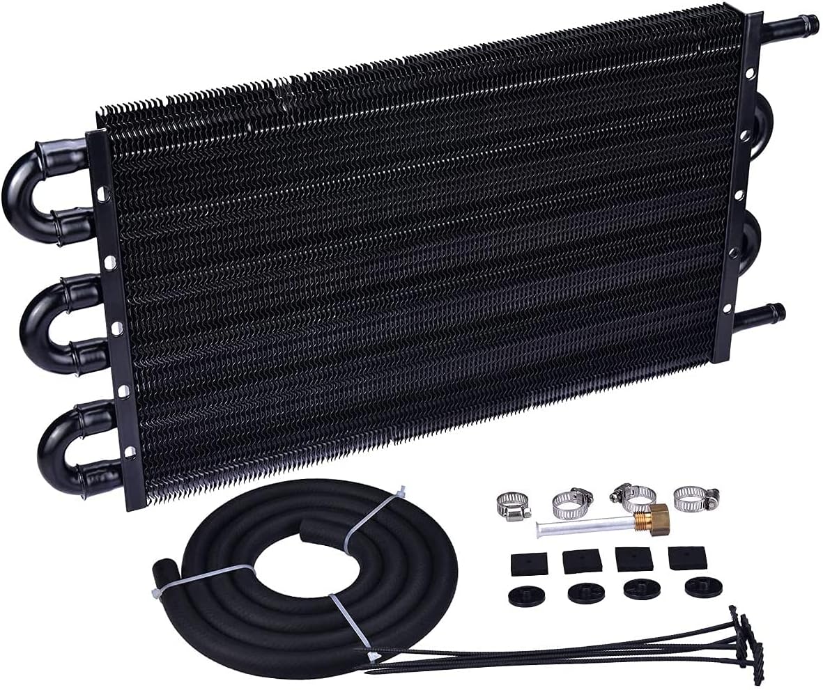 6 Pass Tube and Fin Transmission Cooler Universal 5/16" Oil Cooler Kit Aluminium Black Pack of 2 H1921