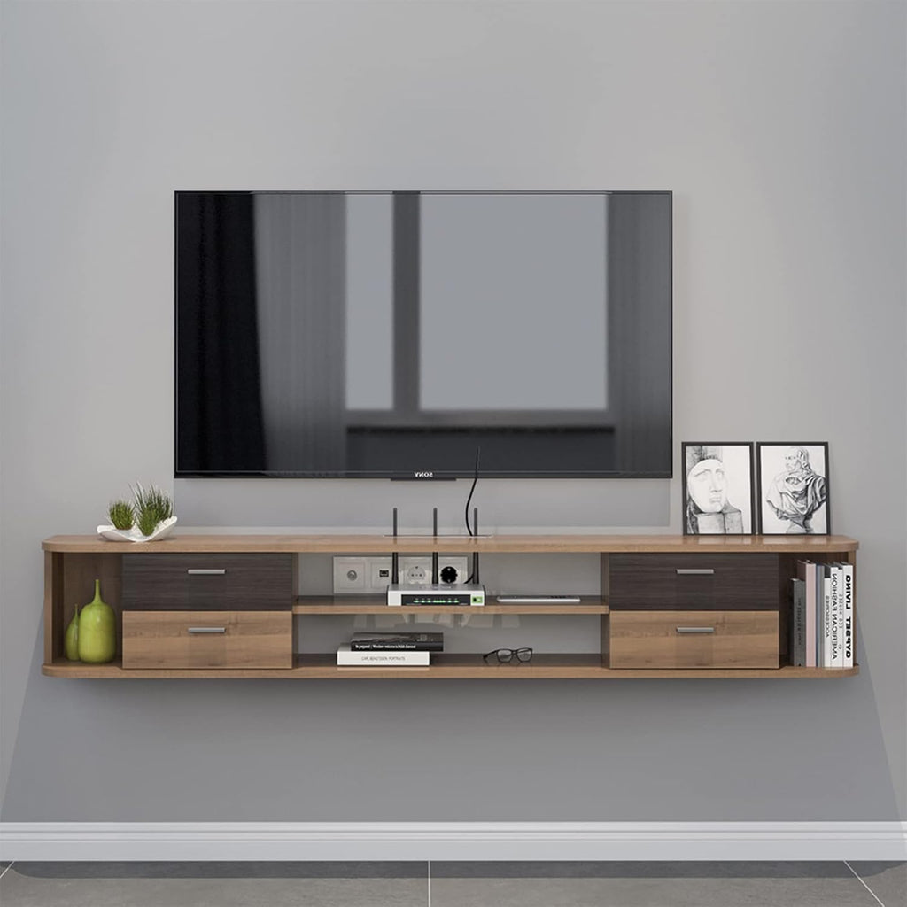 Walnut Wall Mounted Floating TV Stand with 4 Drawers I35690