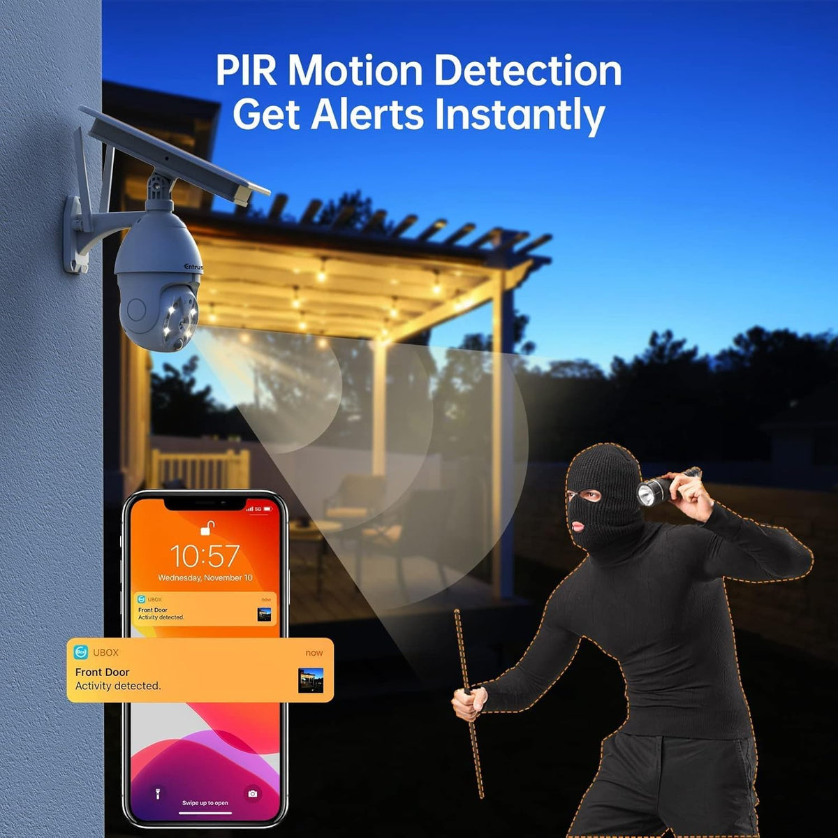 Solar Security Camera Outdoor, Wireless 360° Pan Tilt, Solar Powered, 2.4G WiFi Z6487
