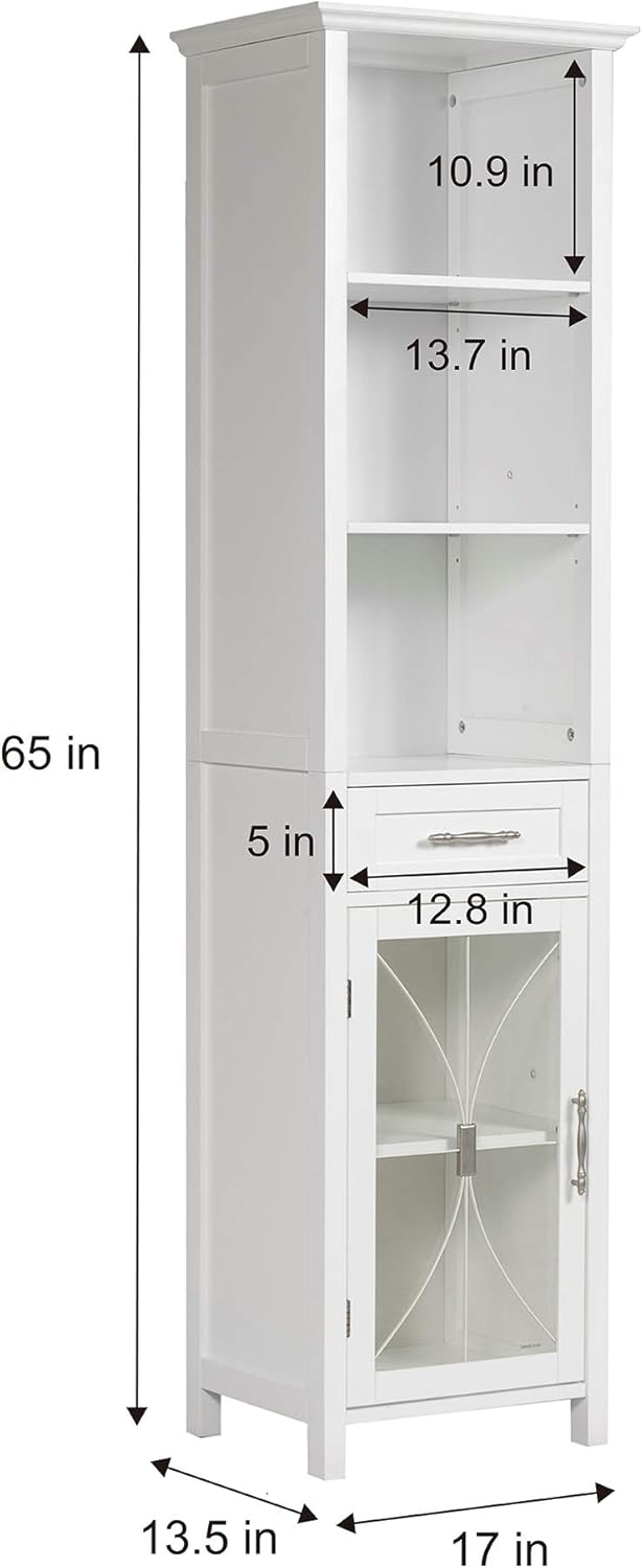 White Linen Cabinet with 1 Drawer and 3 Open Shelves T903819