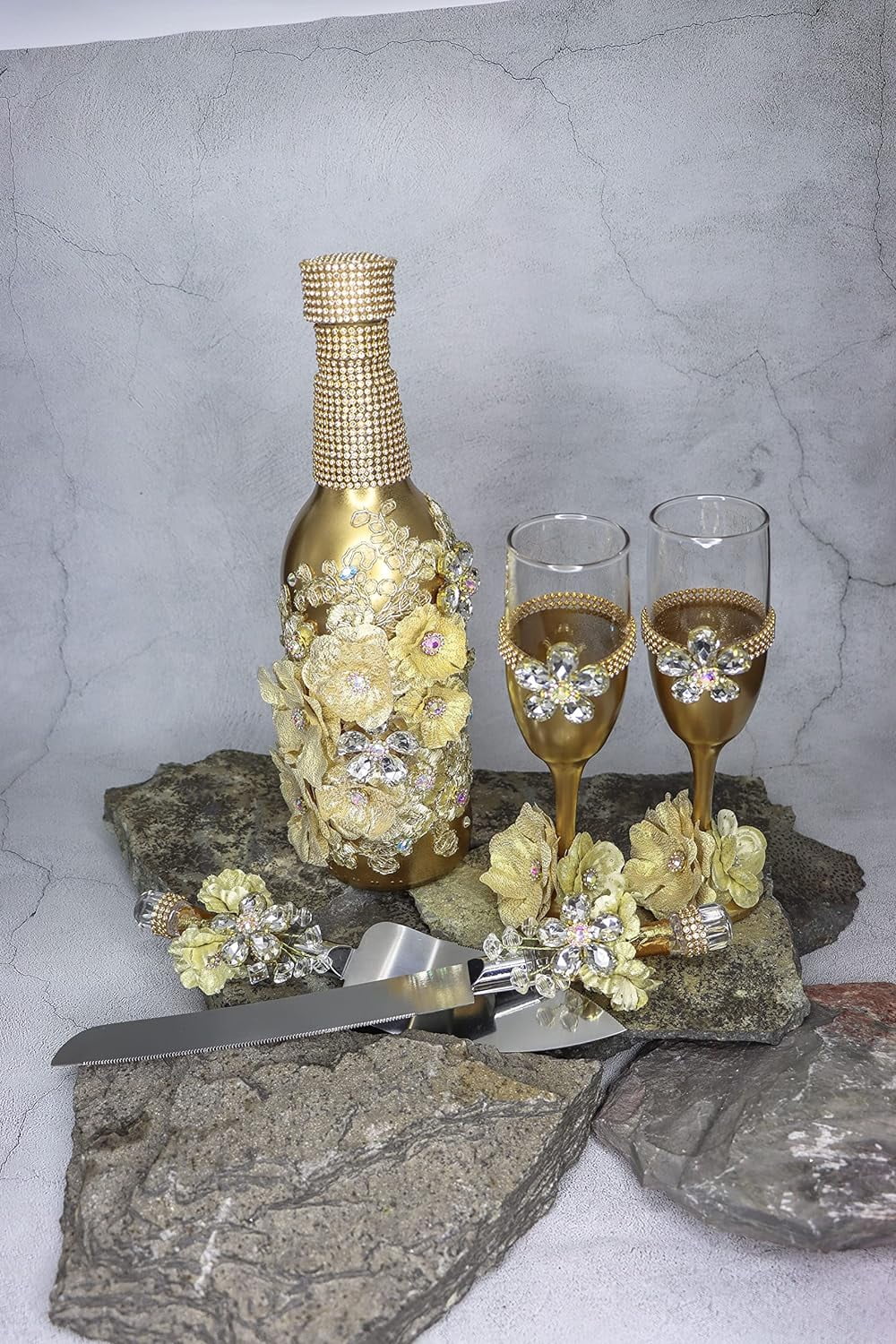 Champagne Glasses Set Emerald Green Silver Q723581