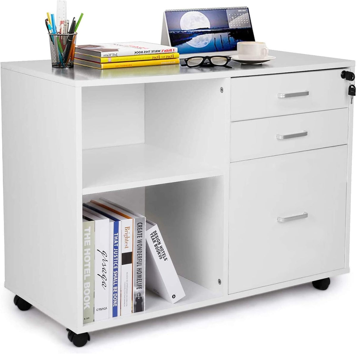 White 3 Drawer File Cabinet with Lock C3809
