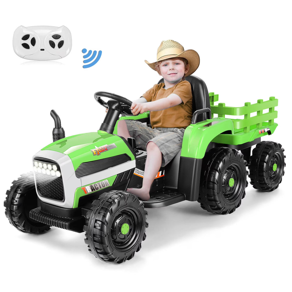 Green 12V 7AH Electric Tractor Ride on Car with Trailer P36047