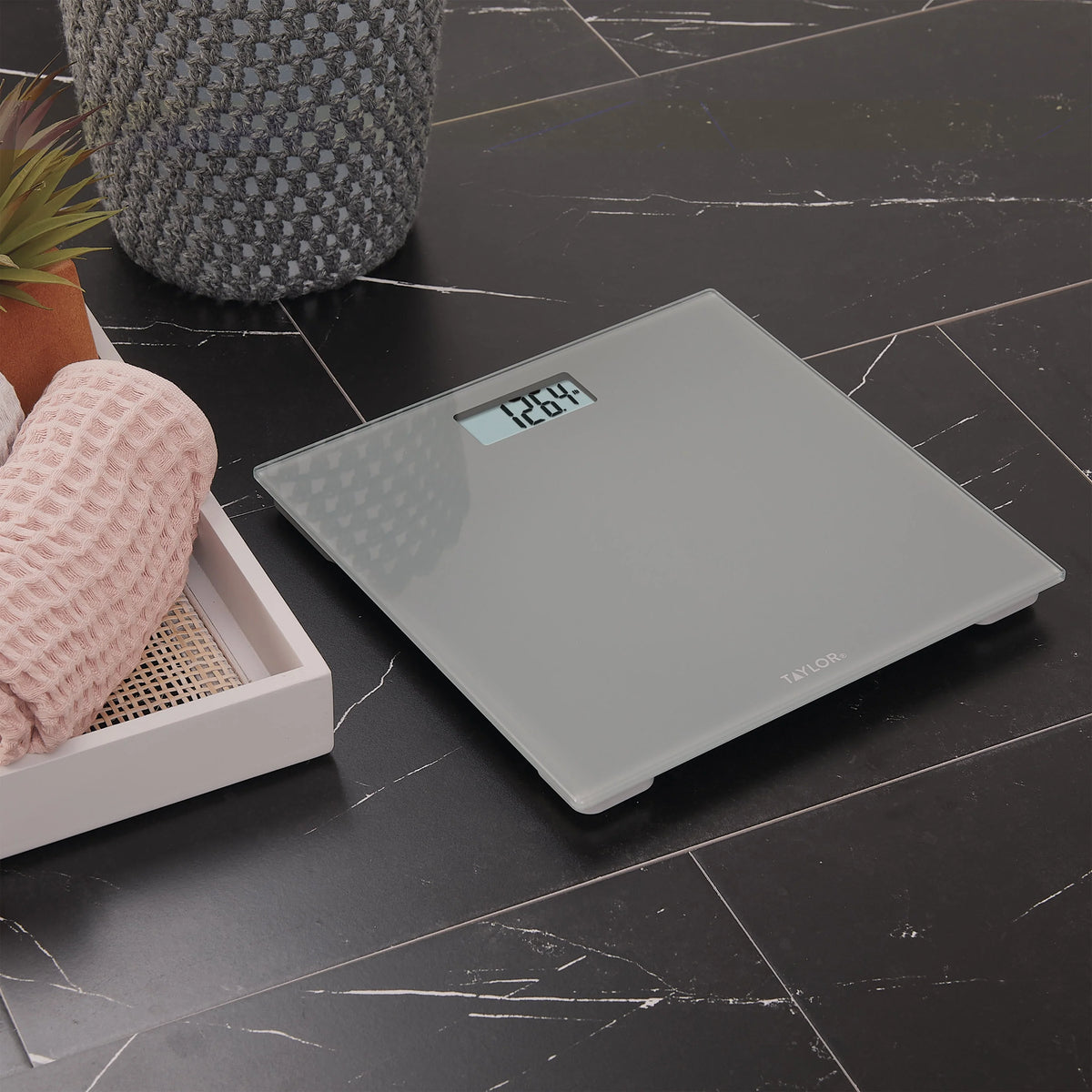 Gray Glass Digital Bathroom Scale 350lb Capacity O48415