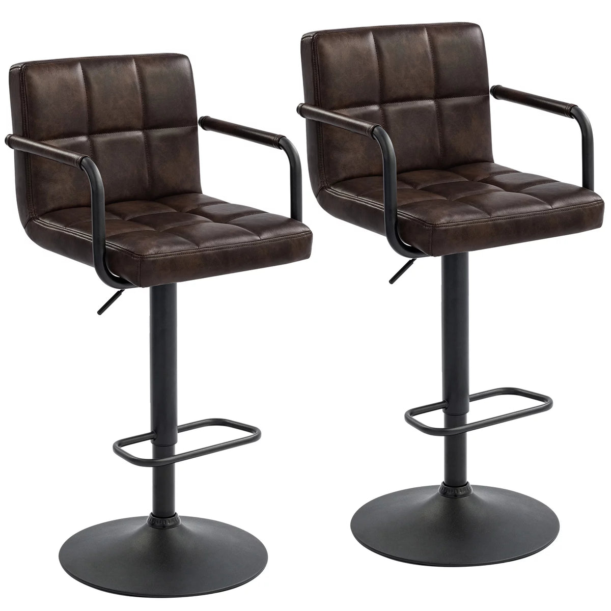 Faux Leather Swivel Bar Stools Set of 2 Adjustable Height U54809