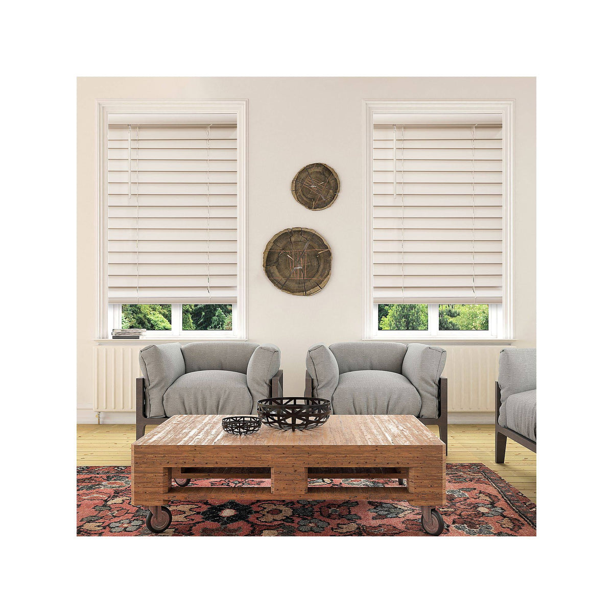 White 53.5x22 Cordless Faux Wood Blinds Q79492