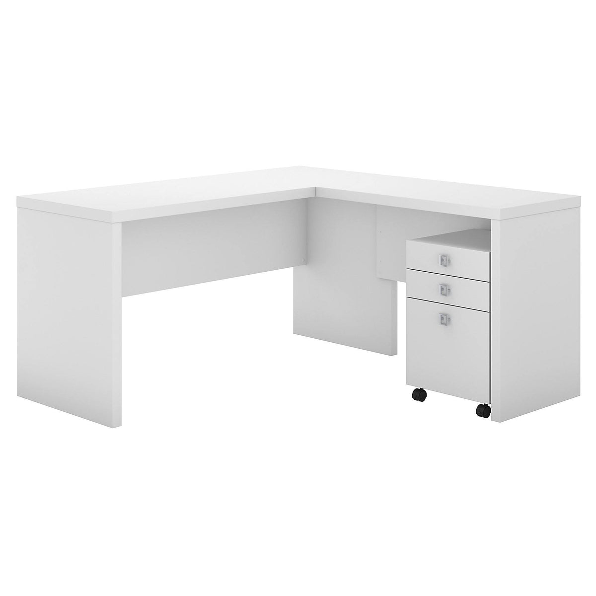 Pure White L Shaped Desk with Mobile File Cabinet A123881