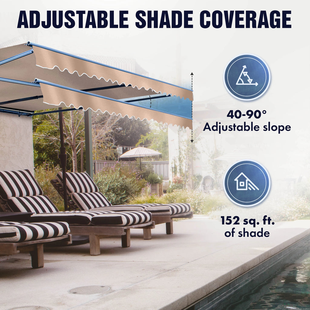 Gray White Striped Motorized Retractable Patio Awning C597