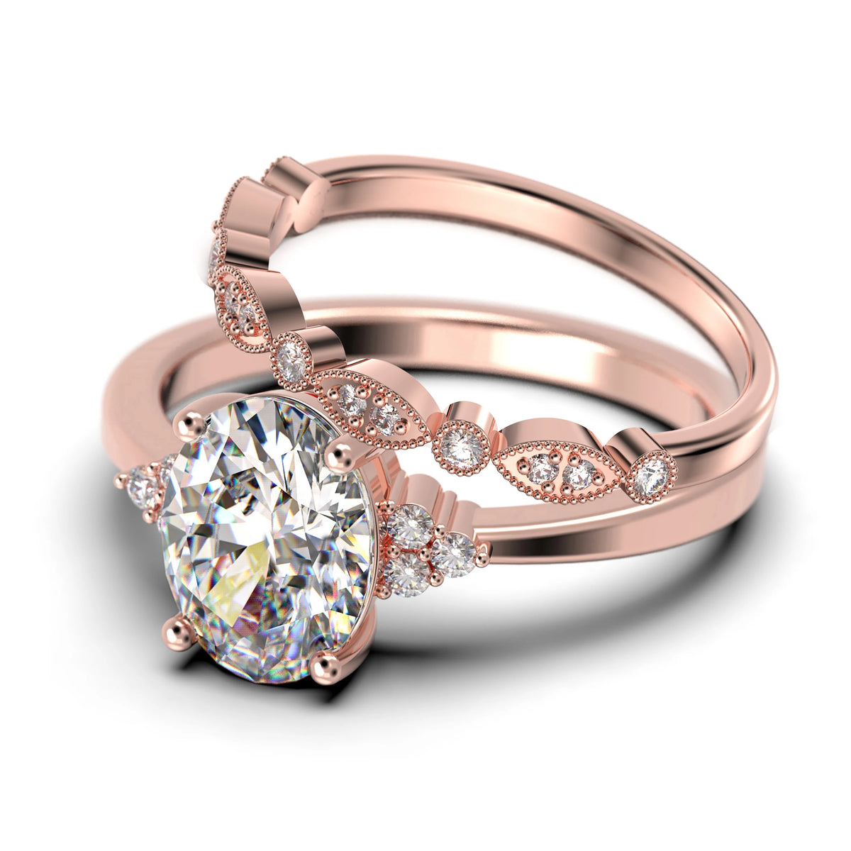10k Solid Rose Gold Oval Cut Diamond Moissanite Engagement Ring F888635