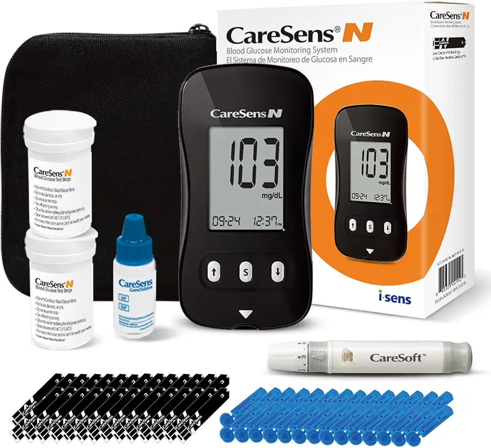 Blood Glucose Monitor Kit with 100 Test Strips, 100 Lancets, Meter, Lancing Device, Control Solution, Travel Case F800