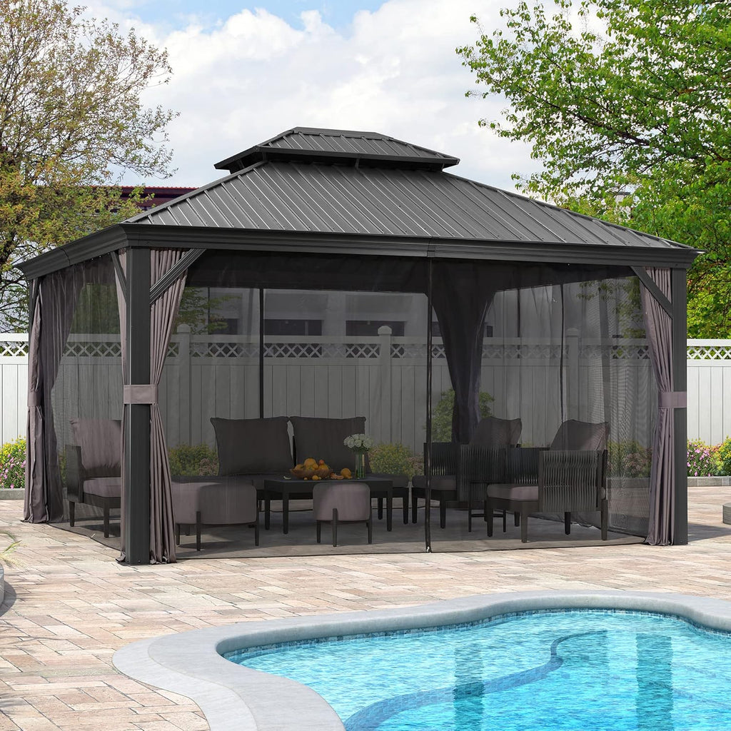 12' X 14' Grey Aluminum Hardtop Gazebo A121