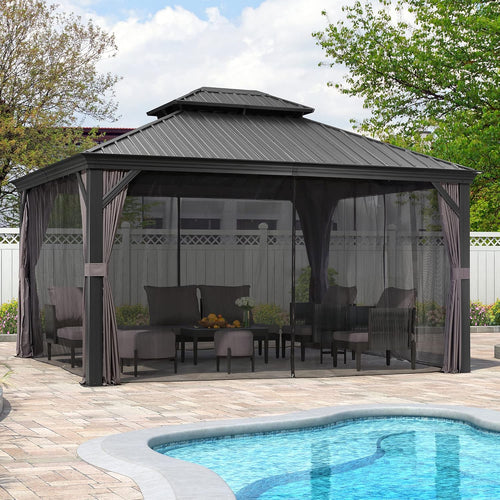 12' X 14' Grey Aluminum Hardtop Gazebo A121