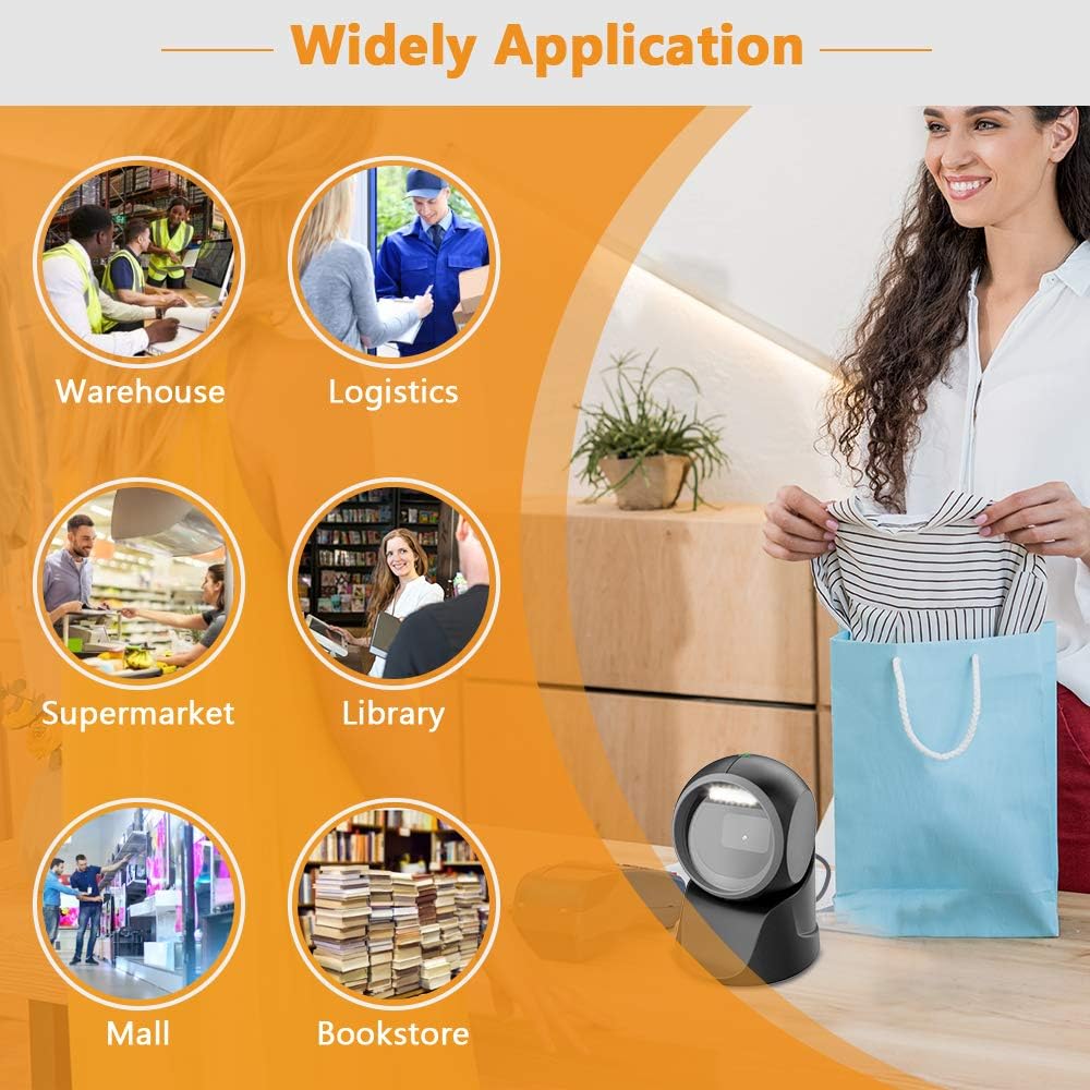 Desktop Barcode Scanner, Omnidirectional Hands-Free USB Wired V45874