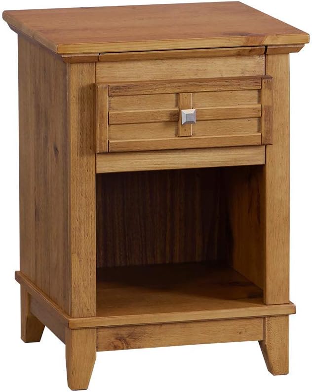 Teak Finish Wood Nightstand with Drawer and Pull-Out Tray S1828