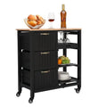 Black Rolling Kitchen Island Cart with 3 Drawers H93656