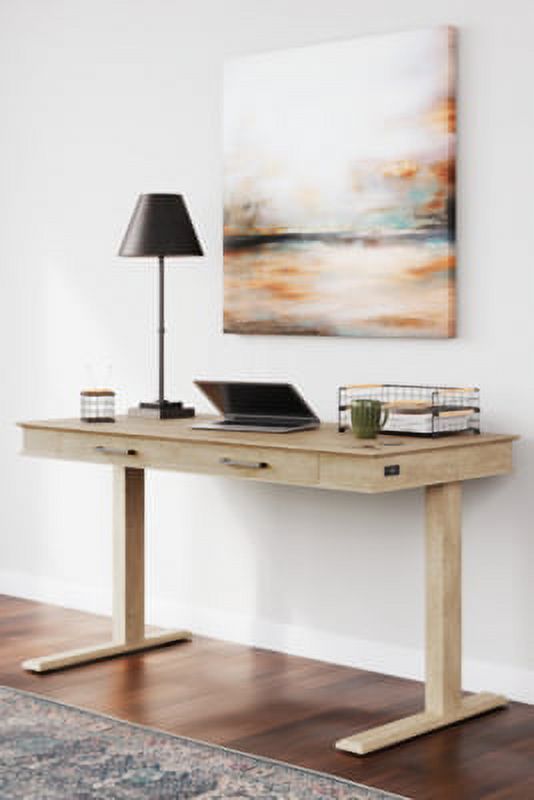 Light Brown Adjustable Height Desk with USB Ports & 2 Drawers R366